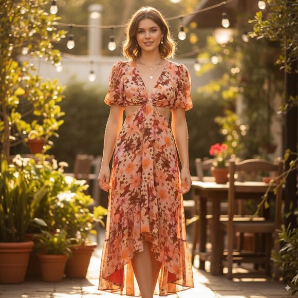 NWT ASTR Jennell Maxi Dress in Brown Red Floral - Picture 1 of 8
